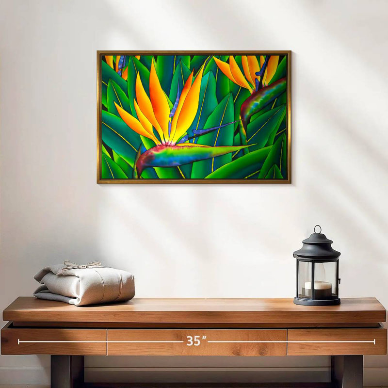 Oiseau luxuriant du paradis, 19 po x 13 po, Cadre flottant doré