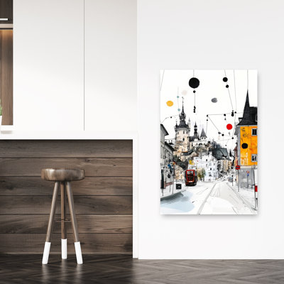 «Vibrant European City Street», art abstrait coloré de la ville, art mural