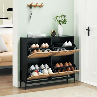 Range-chaussures avec deux tiroirs, range-chaussures autoportant avec 4 tiroirs rabattables