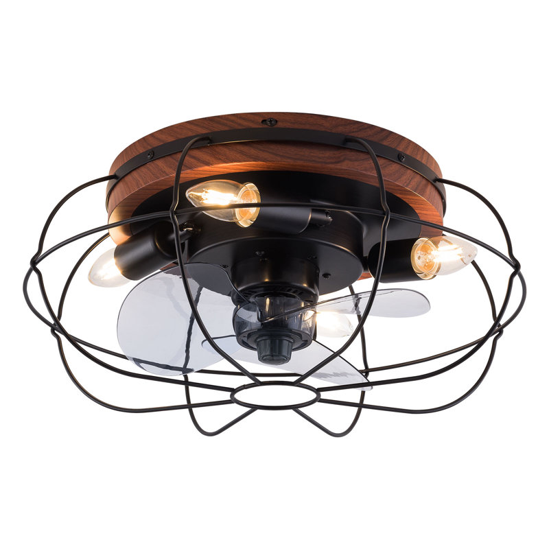 Rattew 3-Blade 18'' Industrial Style Caged Ceiling Fan Light, Black