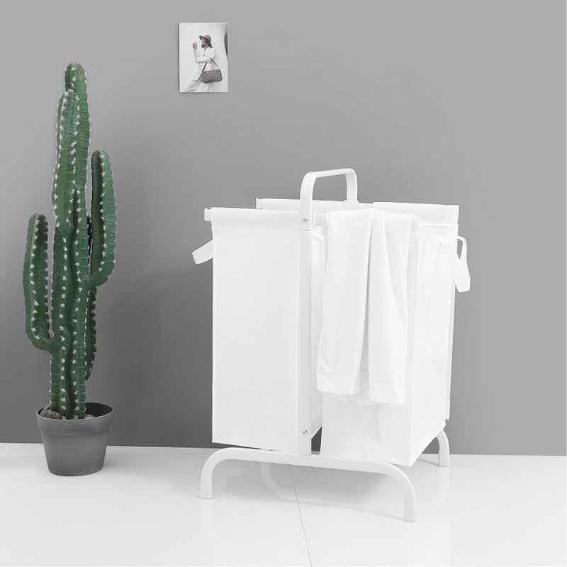 Panier à linge grande capacité 110L avec couvercle, 2 paniers en tissu blanc pour ranger les vêtements