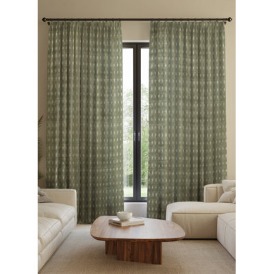 Green Handmade Block Print , Pinch Pleated Curtian Heavy Linen Kitchen or Office Hook Drape Elegant Summer, Spring Home Décor, 27 Inches 100% Blackout, Omji