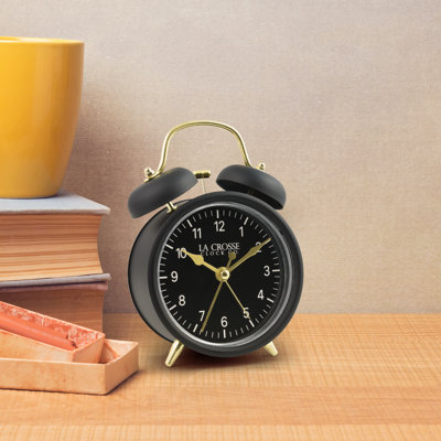 Analog Quartz Movement / Crystal Tabletop Clock with Alarm in Black