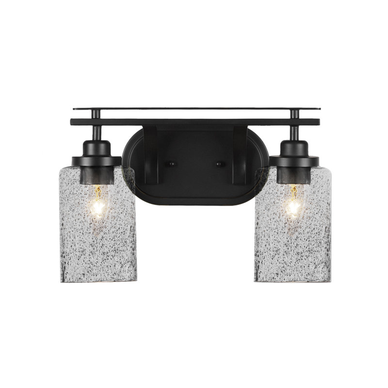 Barre d'éclairage de salle de bain 2 lumières Alirra avec verre de 4 po, Noir, Noir mat