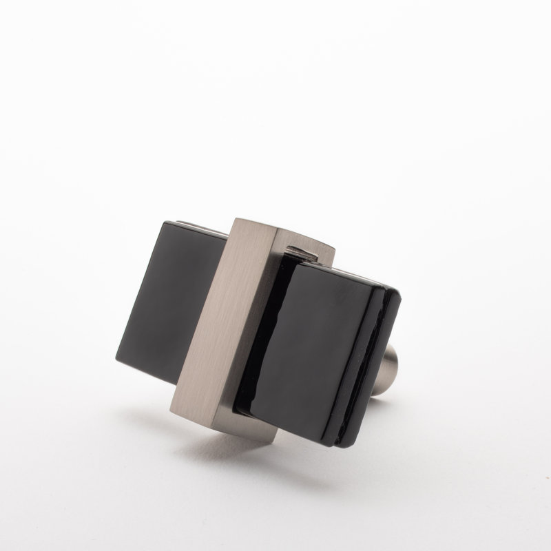 2” Length Rectangle Knob, Satin Nickel/Black