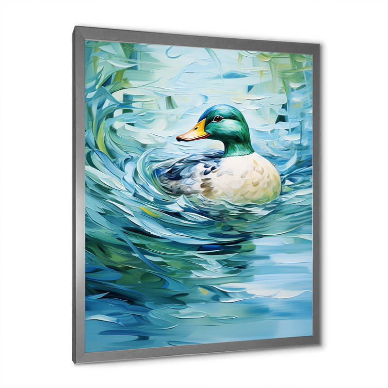 «Duck Abstract Ripples II», art mural canard, Cadre simple argenté, H 20 po x l 12 po x P 1 po