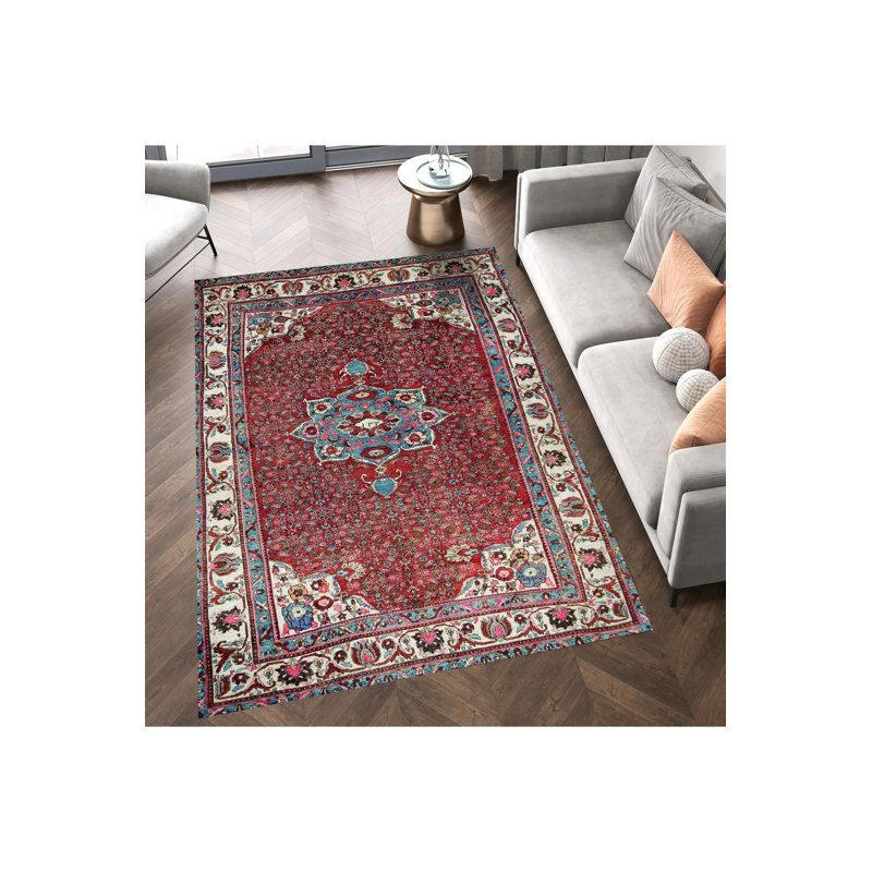 Tapis décoratif traditionnel multicolore lavable à la machine, Tapis de couloir 3 pi 3 po x 6 pi 7 po