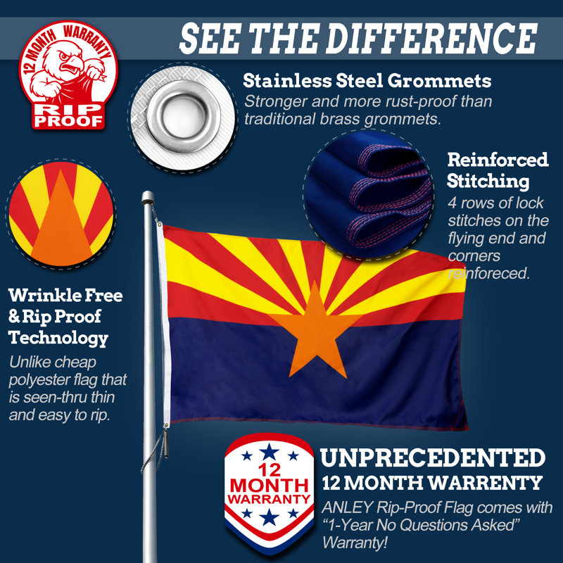 Drapeau de l'État de l'Arizona à double face à 3 plis Anley - 3 x 5 pi - le plus résistant et le plus durable de l'Arizona