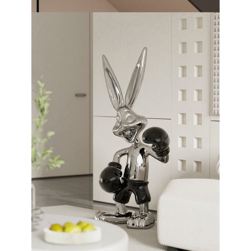 Color-Changing Trend Long-Eared Rabbit Fiberglass Sculpture Decoration Item, Black
