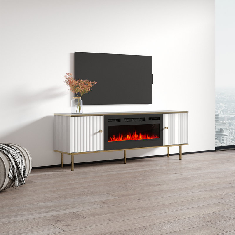 Camelia 63" Modern TV Stand with Electric Fireplace, Matte Finish, Media Storage