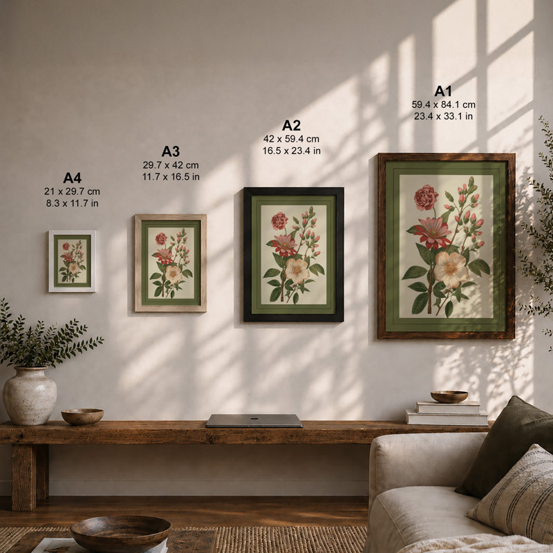 Three Blooms Study Botanical - Framed Print, A1 - 84.1 x 59.4 cm, White