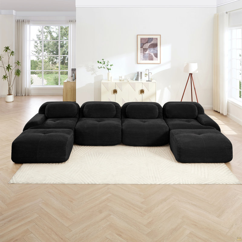 Canapé modulaire en U en velours côtelé respirant sans assemblage, 27,5 po H x 151,9 po L x 69,2 po P, 4, Noir