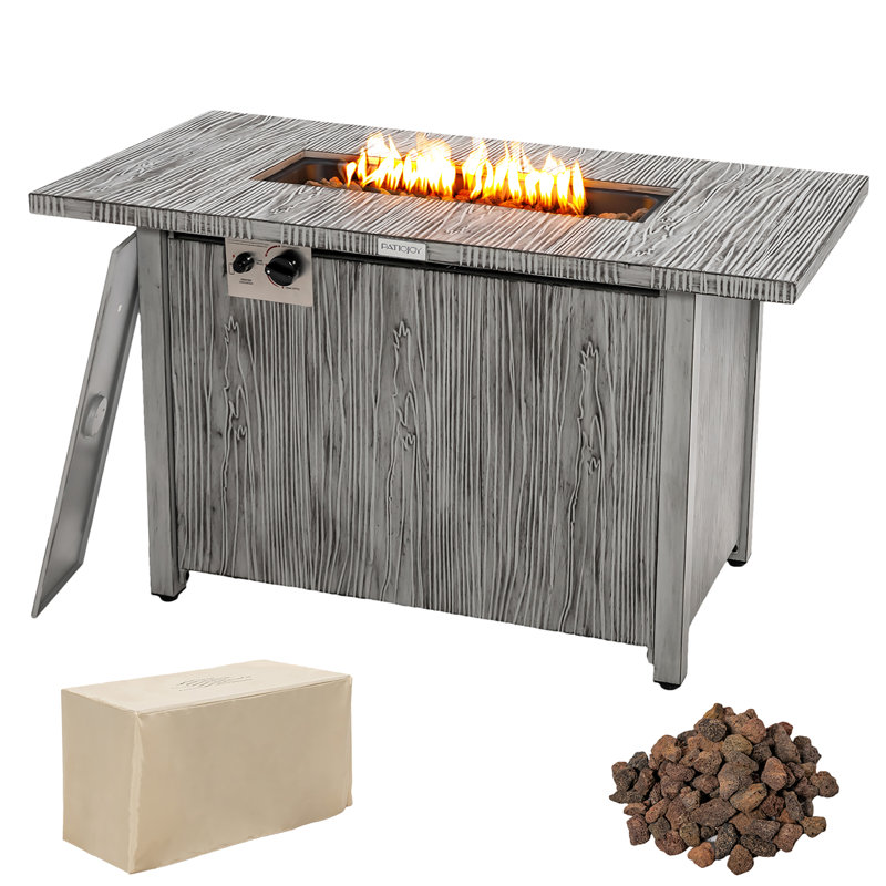 Table de foyer d'extérieur carrée 32 po avec couvercle et pierres de lave 50 000 Btu Costway, gris