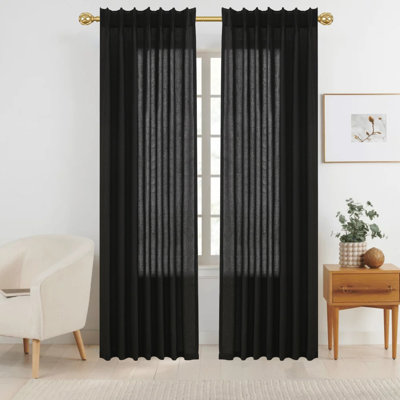Pinch Pleat Linen Curtains 2 Panels Set