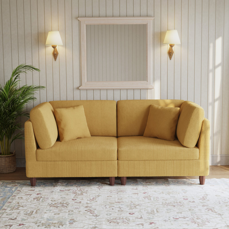 2 Seater Corduroy Sofa, Orange