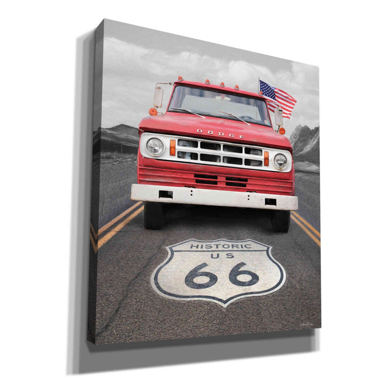 «Dodge on Route 66» par Lori Deiter, art mural sur toile, H 30 po x l 26 po x P 1,5 po