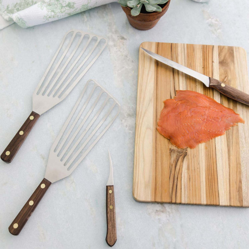 4" X 9" Jumbo Slotted Chef's Turner, Walnut Handle - Right-Hand