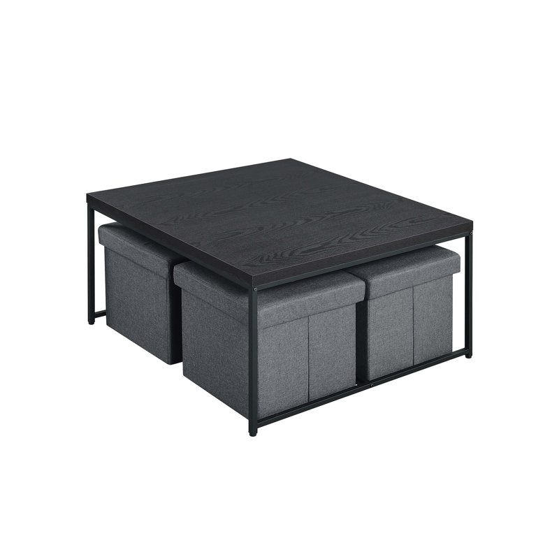  Ensemble de 5 tables basses avec 4 tabourets de rangement, Noir