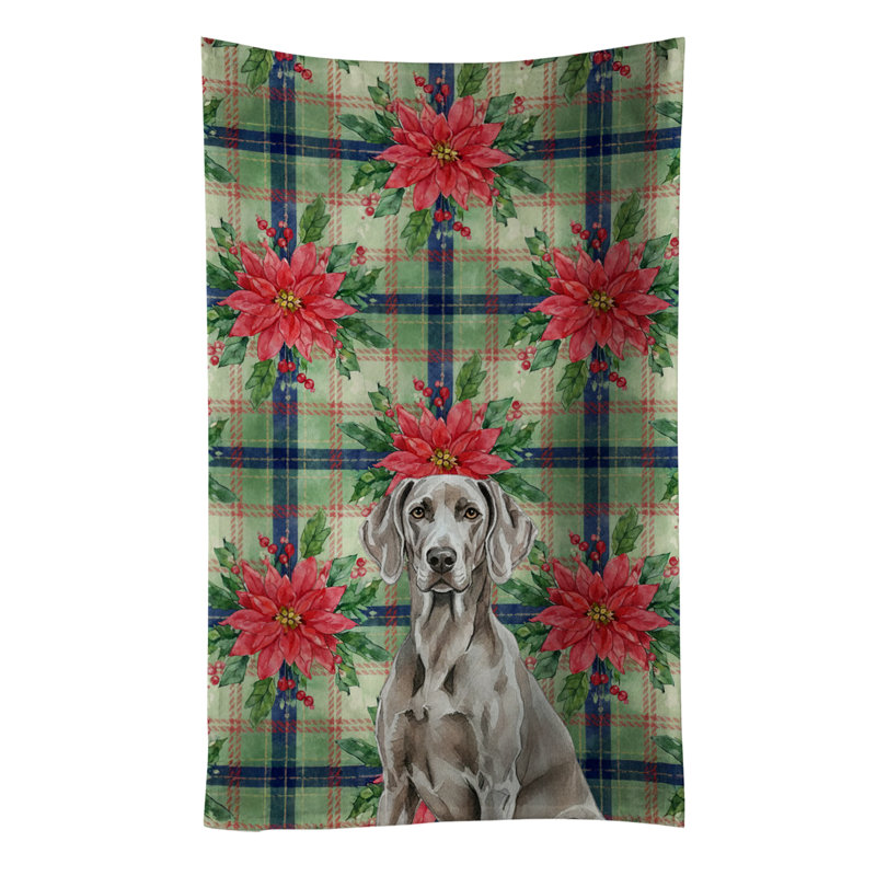 Weimaraner Christmas PoinsettIas Kitchen Towel, Gray Weimaraner