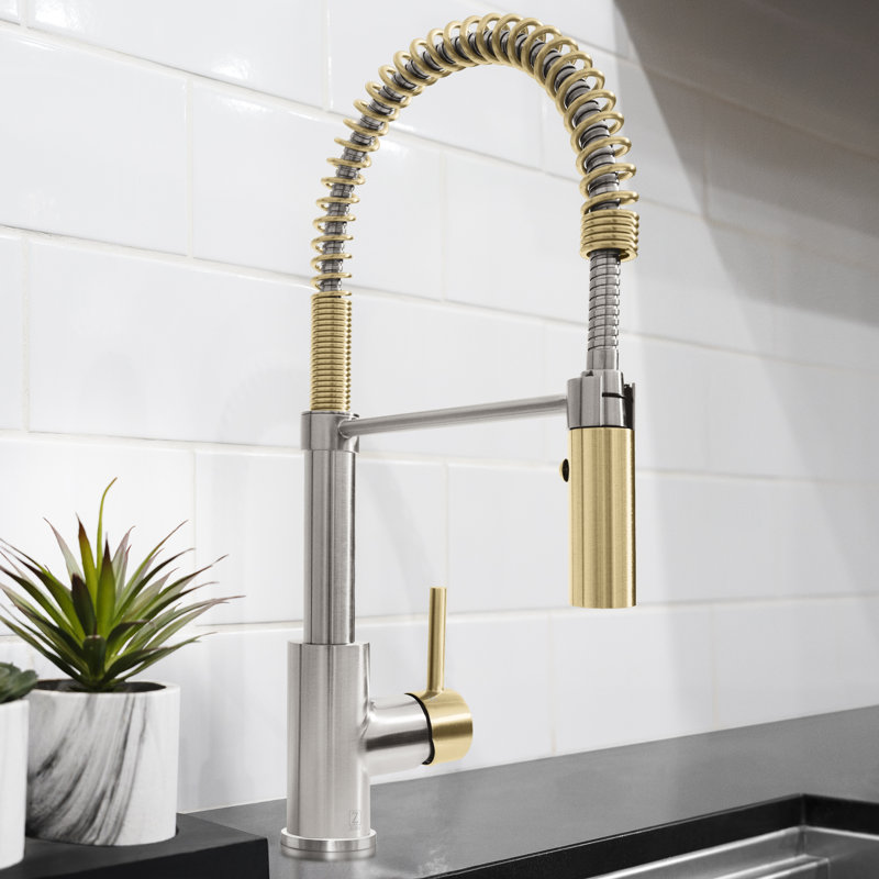 ZLINE Autograph Sierra Pull Down Spring Single Handle Kitchen Faucet, Brushed Nickel;Champagne Bronze