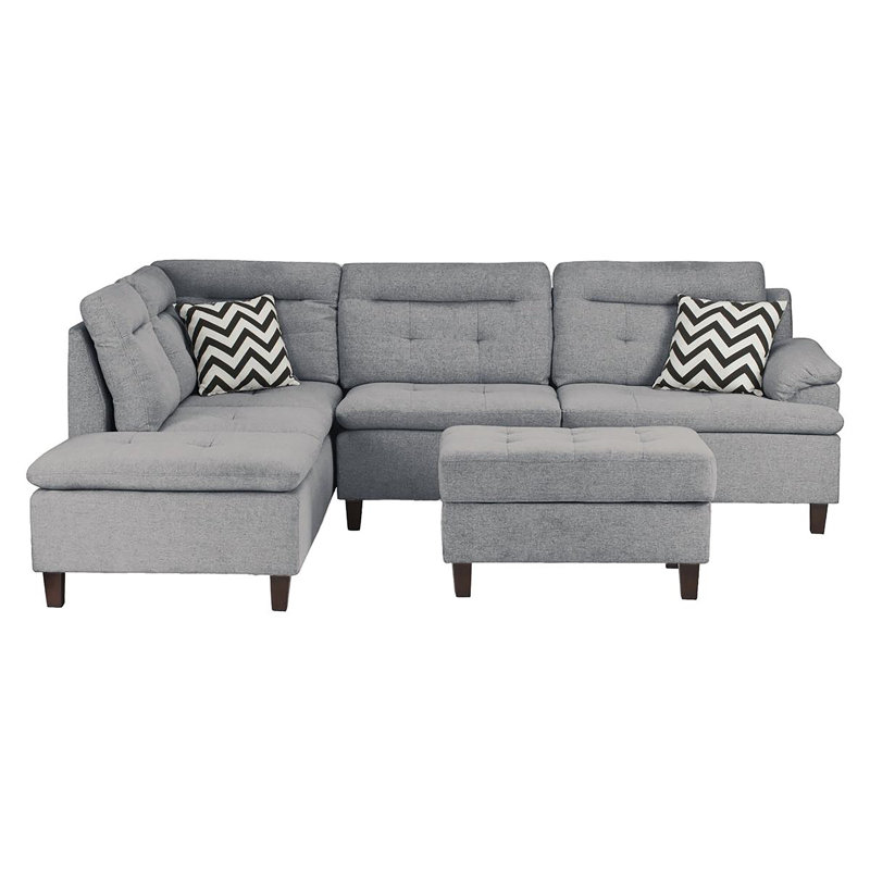 Reversible Modular Corner Sectional with Ottoman, Gray Linen
