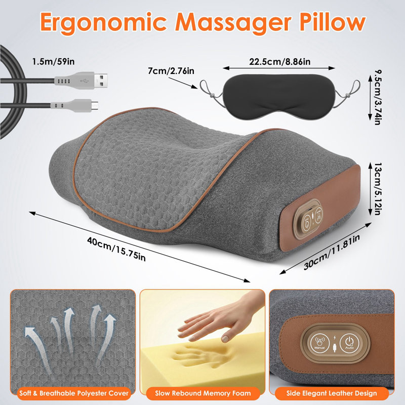 3-in-1 Ergonomic Neck Massager Pillow with Heating Vibration Air Compression, 30Min Timer for Neck Back Shoulder Pain Relief