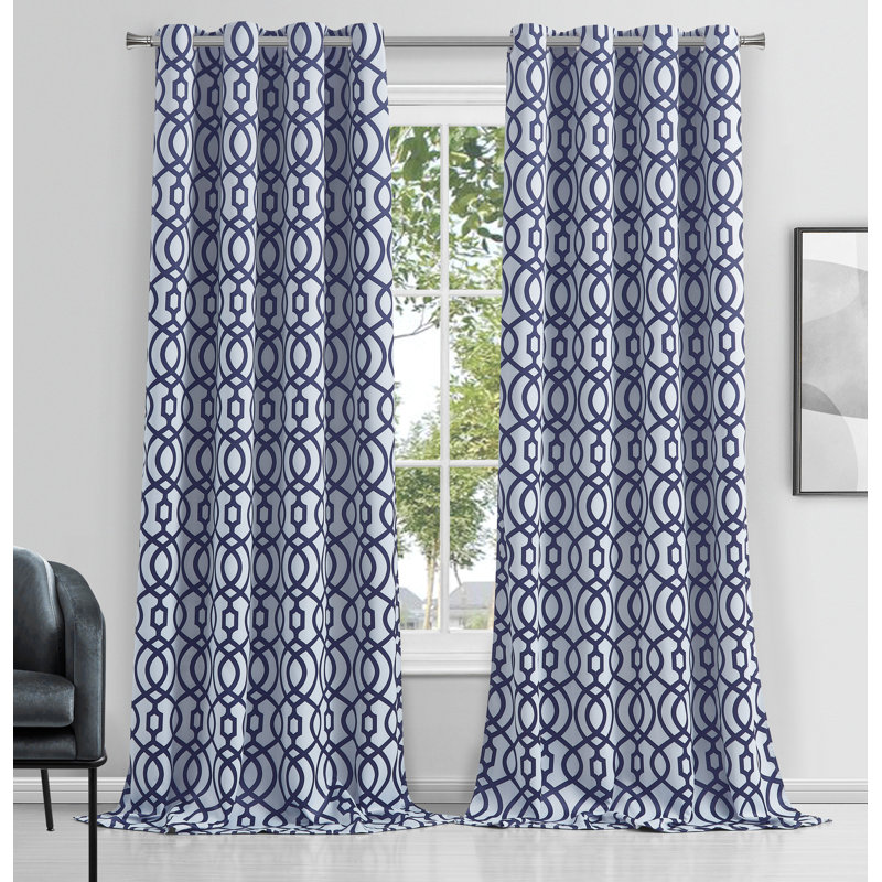 Andoni Blackout Thermal Grommet Curtain Panels, White/Navy