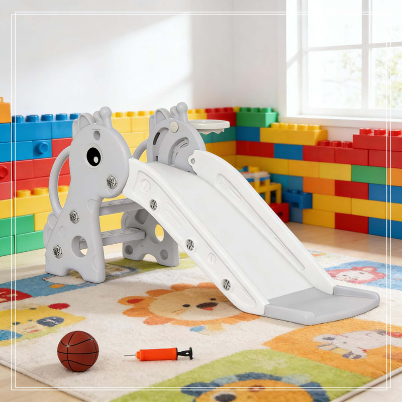 Glissade autoportante pour enfants, glissade pour tout-petits, Gris, blanc