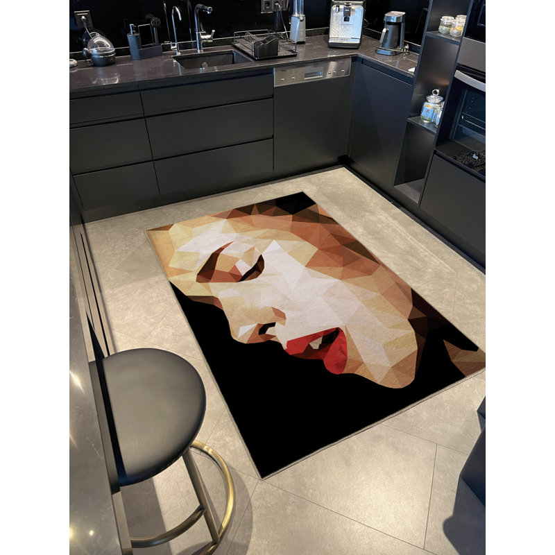 Tapis décoratif rétro à motif de femme noir à motif rétro, Rectangle 3 pi 3 po x 6 pi 6 po