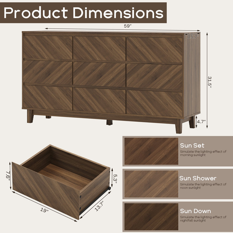 Commode 9 tiroirs l 59 po