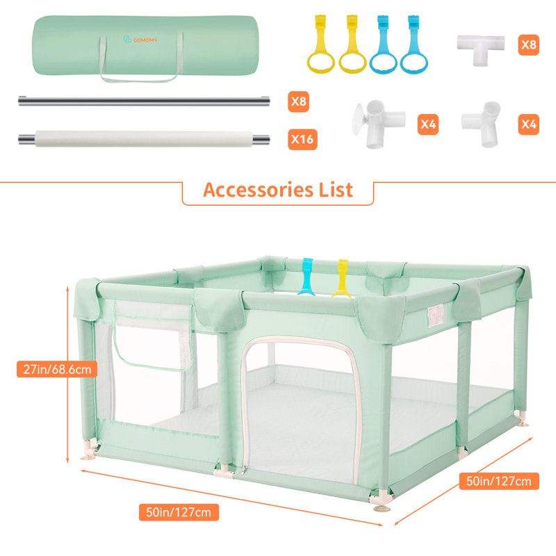 Parc pour bébé, 50 pouces / 74 pouces pour les bébés et les tout-petits, centre de jeu de sécurité, Vert