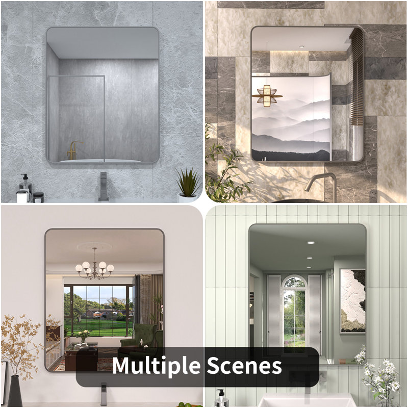 Lucha Gray Framed Wall Mounted Bathroom Vanity Mirror with Tempered Glass, 30" x 36", Gray