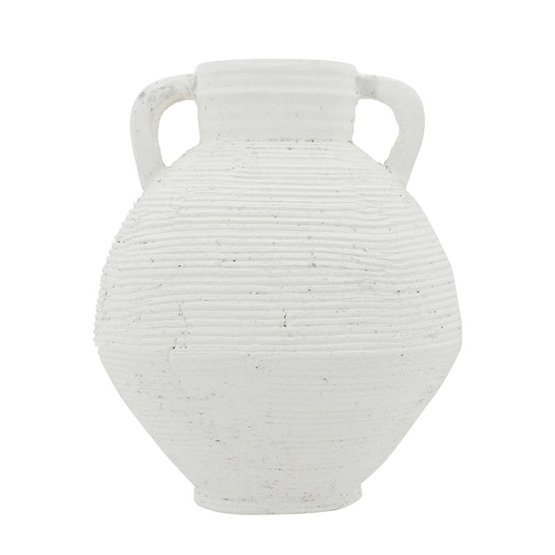 D8.1x9.8" Rustic White Terracotta Vase with Handles