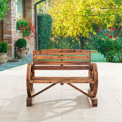 Keyshawn Wagon Wheel Wooden Garden Bench by Rosalind Wheeler