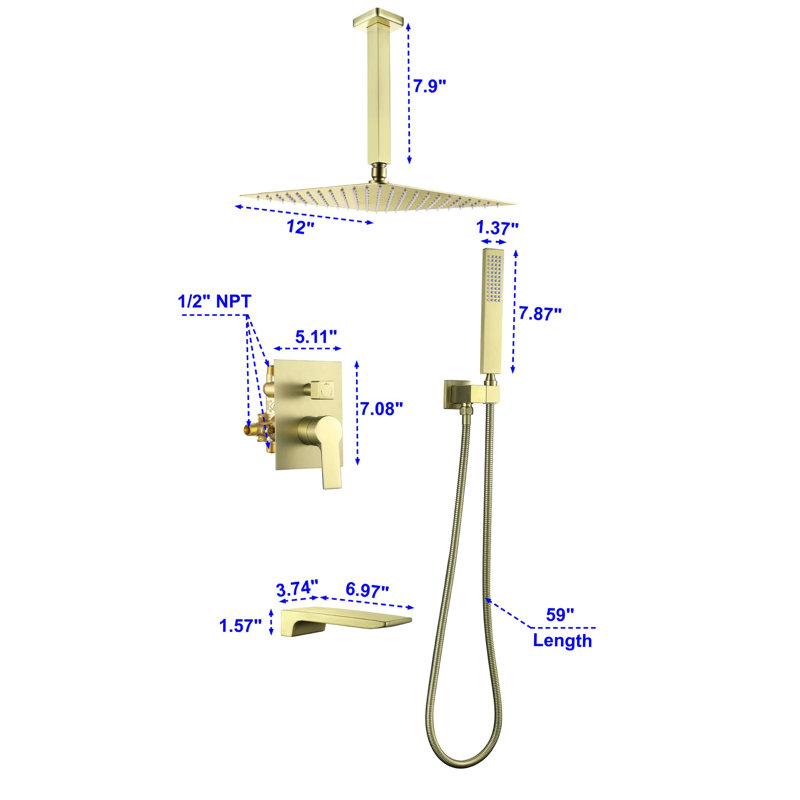 All-In-One Kit with Rough in-Valve, Brushed Gold