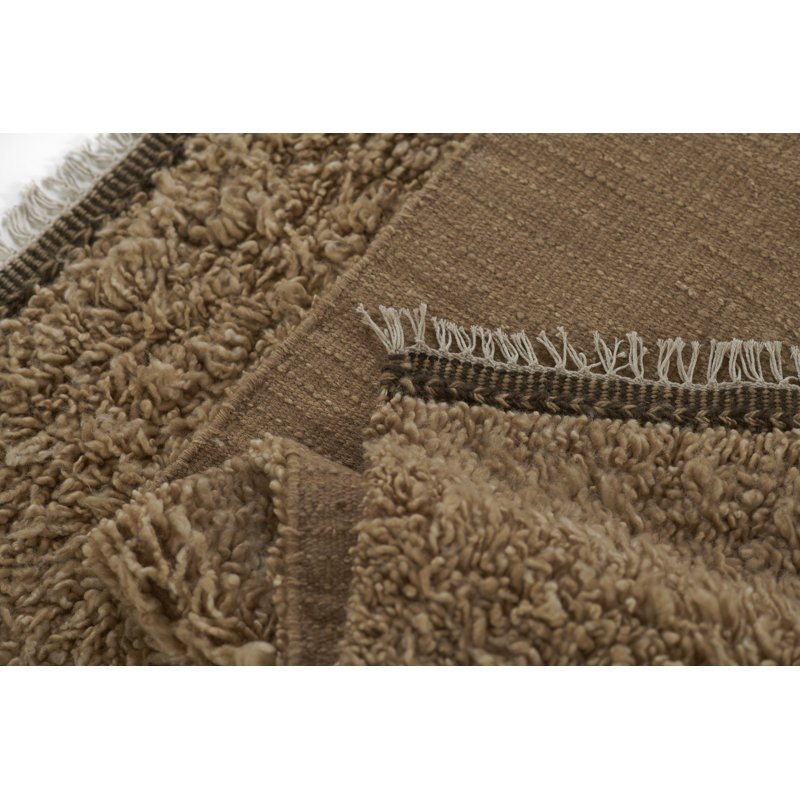 Auckland Solid Color Hand Loomed Shag Wool Area Rug in Brown, Runner 2'6" x 8'  