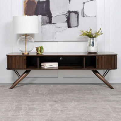Wooden TV Stand With Sliding Doors In Walnut