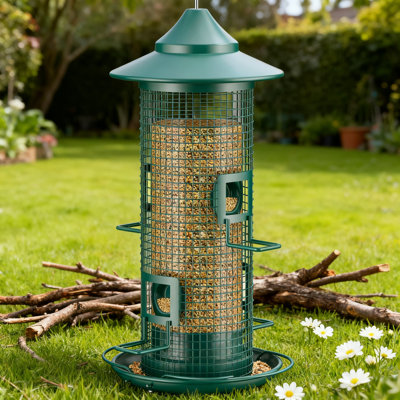 Squirrel-Proof Metal Mesh Bird Feeder With 4 Ports, 2LB Large Capacity, Rust-Resistant Outdoor Hanging Feeder For Wild Birds, Cardinals, Finches
