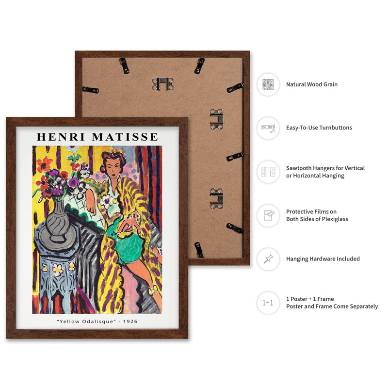 Henri Matisse - Odalisque jaune, Affiche, H 18 po x l 24 po, Encadrement brun