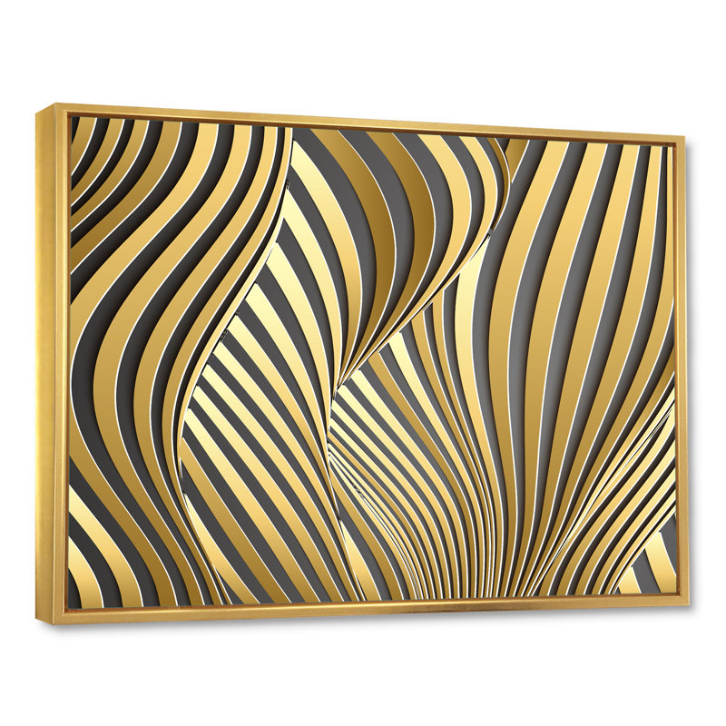 Wavy Luxury Gold Gradients I - peinture sur toile, H 34 po x l 44 po, Toile à cadre flottant doré