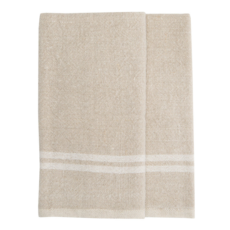 Khadhi Linen Striped Tea Towel, Natural/Ivory