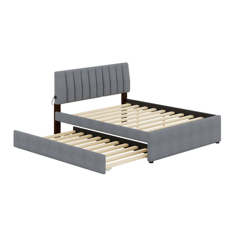 Lit plateforme tapissier avec lit gigogne, Gris