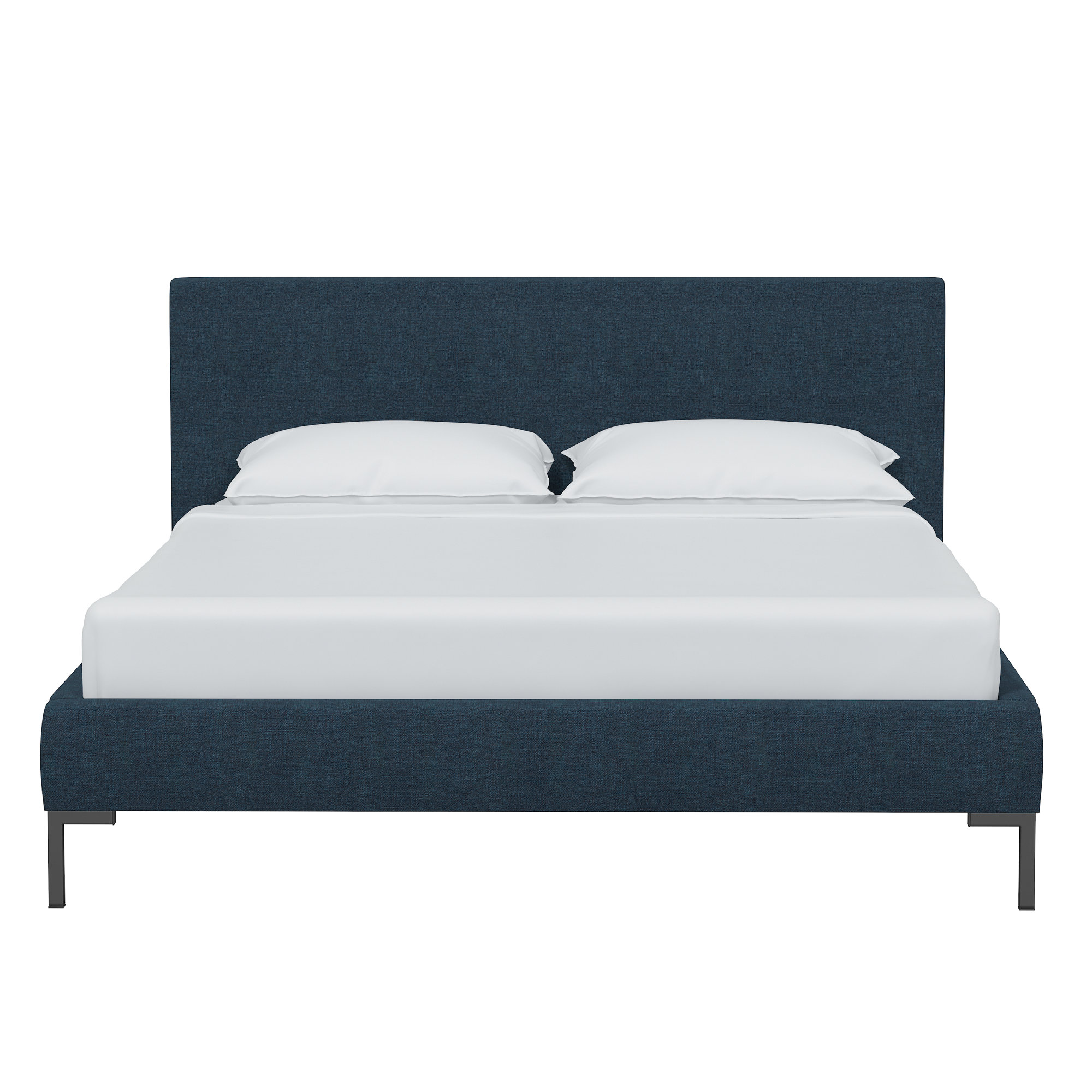 Rand Upholstered Bed, King, Black Wood, Zuma Navy Textured Linen
