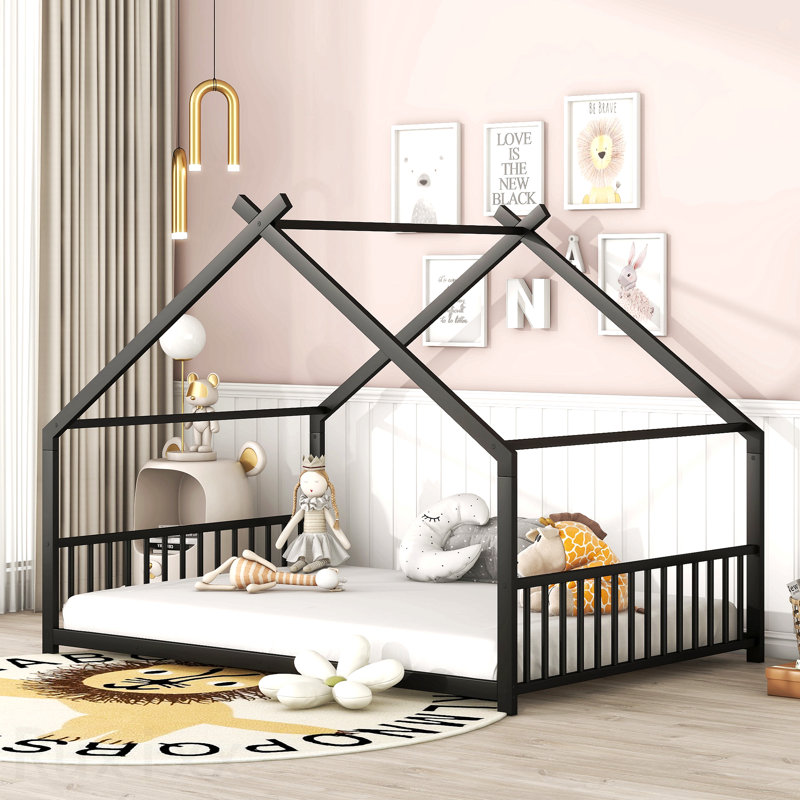Lit double pleine grandeur en métal, noir, Black, Full