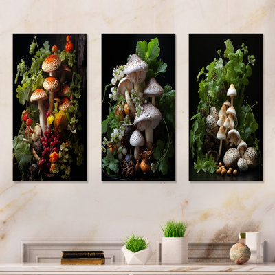 Panier de champignon, peinture I - champignon, art mural en métal, ensemble de salon 3