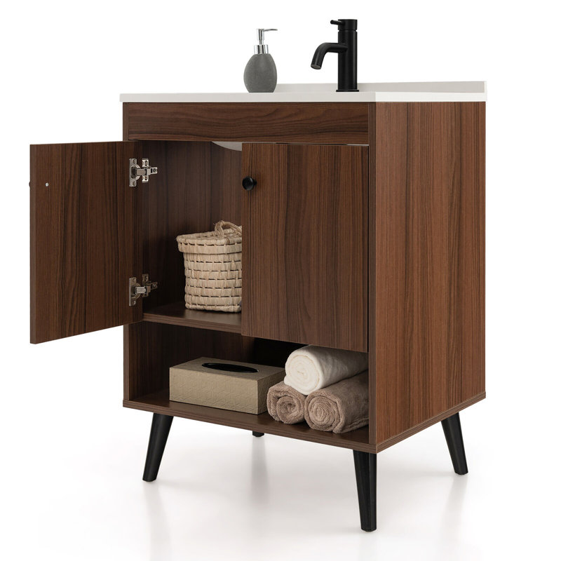 Ensemble de meuble-lavabo en bois 25 pouces avec tablette ouverte et évier et drain escamotable Latitude Run®