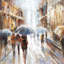 Art abstrait sur toile, "Passantsby in the City", bâtiment moderne