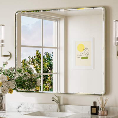 Beveled Bathroom Vanity Mirror with Aluminum Frame, Wall Accent Mirror, Tempered Glass