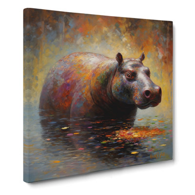 Hippo Neo-Impressionism - Wrapped Canvas