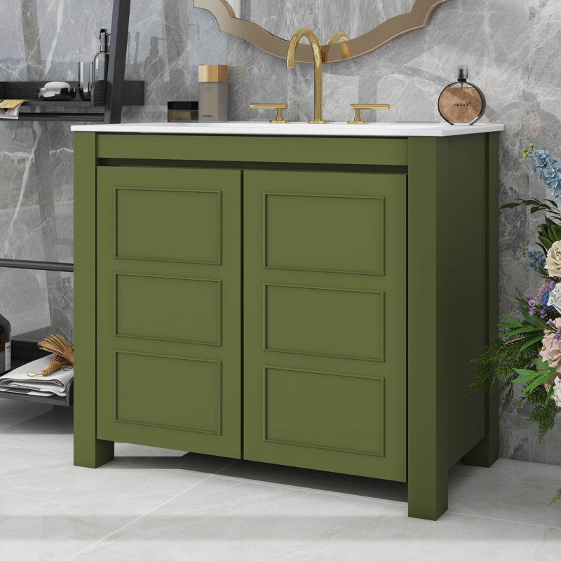 Armoire de salle de bain de 30 pouces avec lavabo en céramique rustique avec 2 portes à fermeture silencieuse et tablette personnalisable